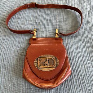 Brown Retro Vintage Handbag, Shoulder strap with gold cowboy buckle